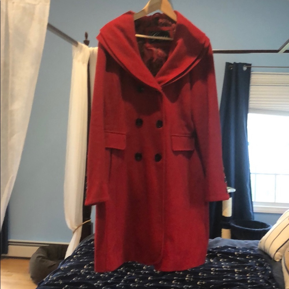 Red Guess wool pea coat with silk lining, XL